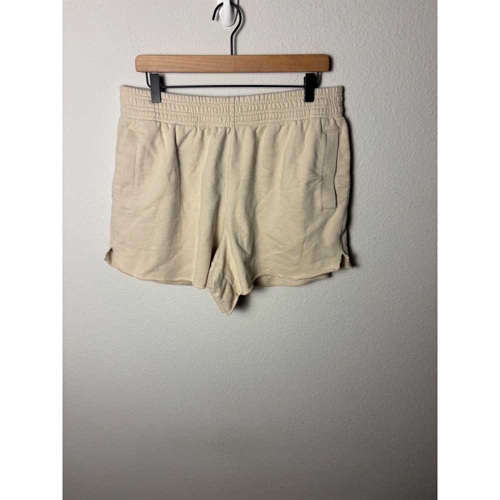 Aerie Cream Oatmeal Terry Lounge Shorts High Waisted Raw Hem Large
